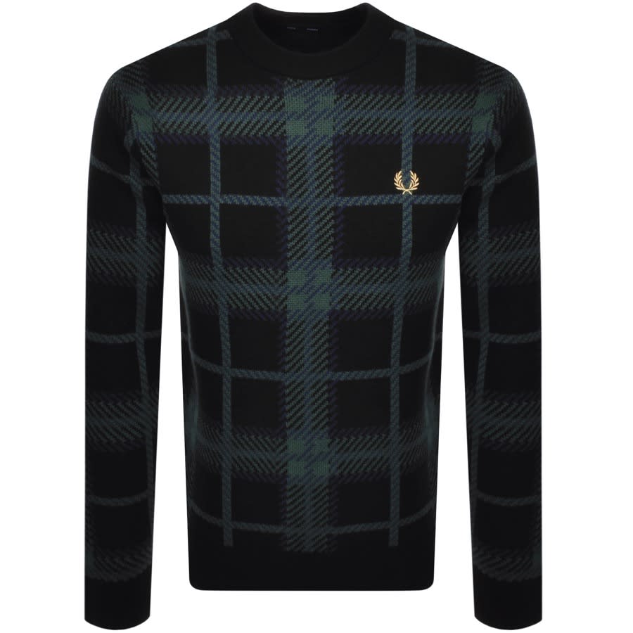 Fred Perry Crew Neck Tartan Knit Jumper Black Mainline Menswear